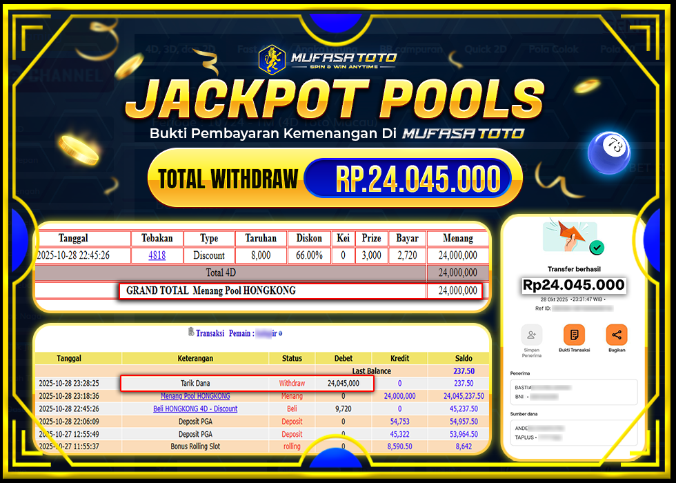 MUFASATOTO JACKPOT POOL HONGKONG Rp 24.045.000 | LUNAS